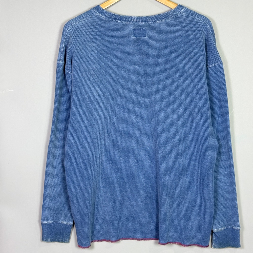 Replay Waffle Knit Henley Top Mens Size Large Faded Vintage Blue Distressed - Picture 2 of 8